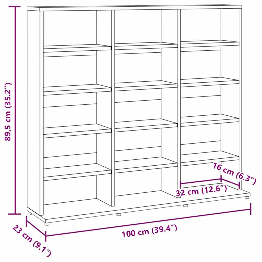 vidaXL Dulap CD-uri, stejar fumuriu, 100x23x89,5 cm, lemn prelucrat