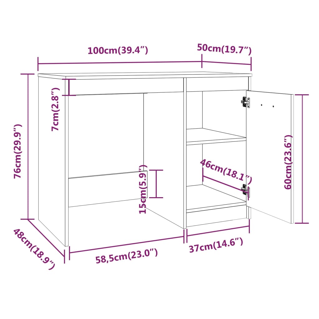 vidaXL Birou, stejar maro, 100x50x76 cm, lemn prelucrat vidaXL Birou, stejar maro, 100x50x76 cm, lemn prelucrat