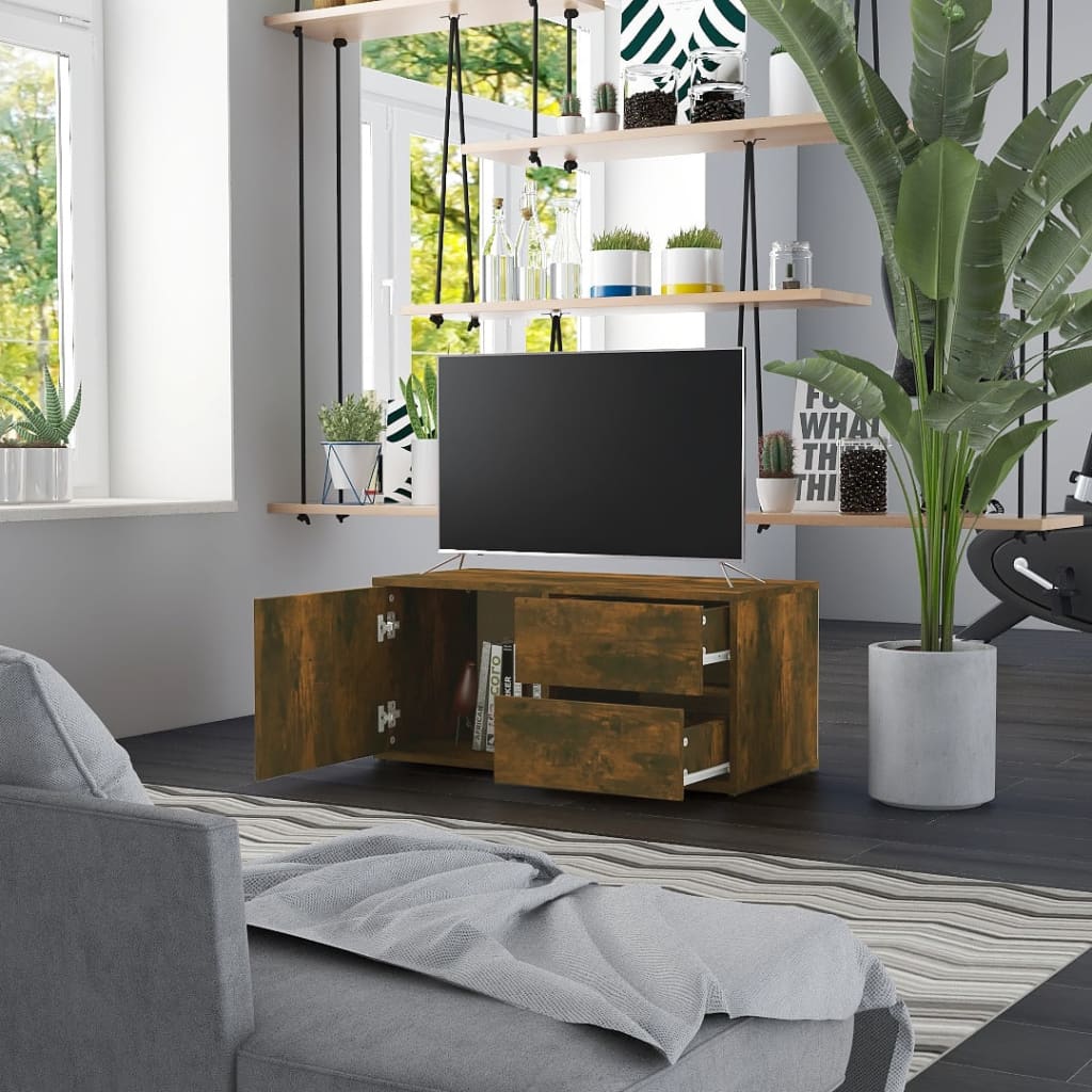 vidaXL Comodă TV, stejar fumuriu, 80x34x36 cm, lemn prelucrat
