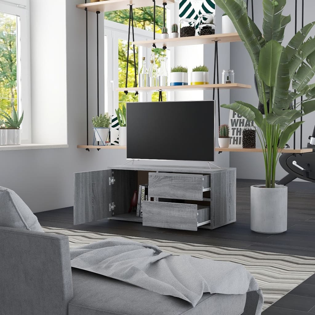vidaXL Comodă TV, gri sonoma, 80x34x36 cm, lemn compozit vidaXL Comodă TV, gri sonoma, 80x34x36 cm, lemn compozit
