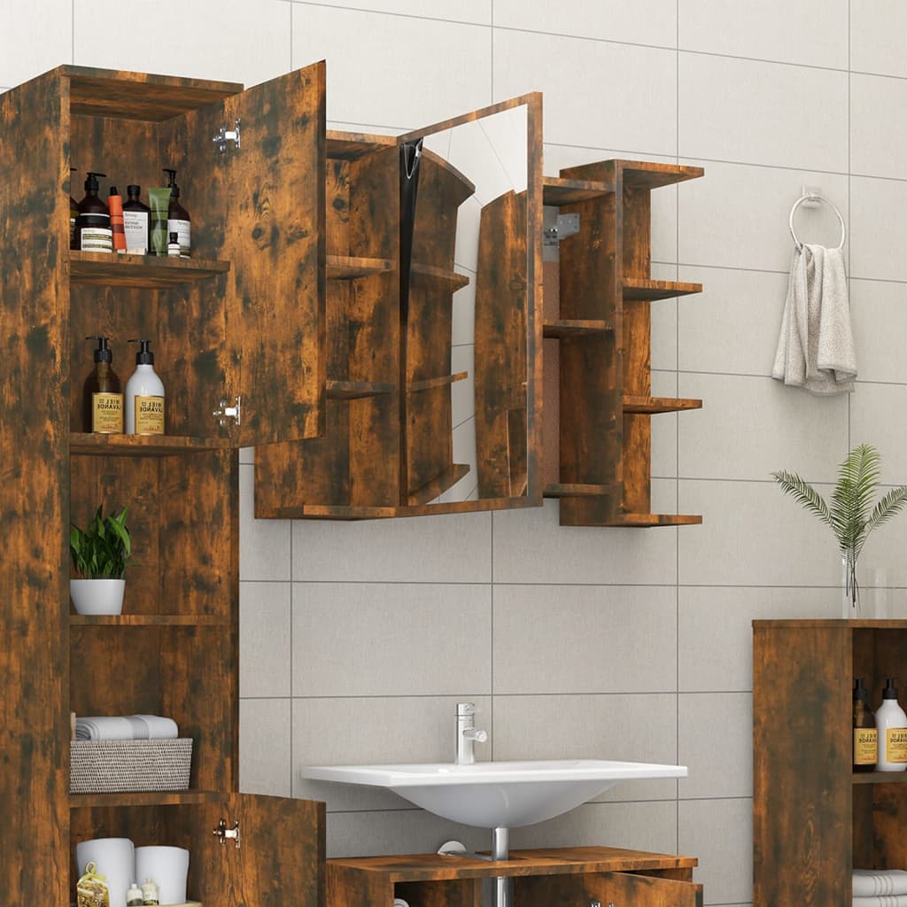 vidaXL Dulap baie cu oglindă stejar fumuriu 80x20,5x64cm lemn compozit vidaXL Dulap baie cu oglindă stejar fumuriu 80x20,5x64cm lemn compozit