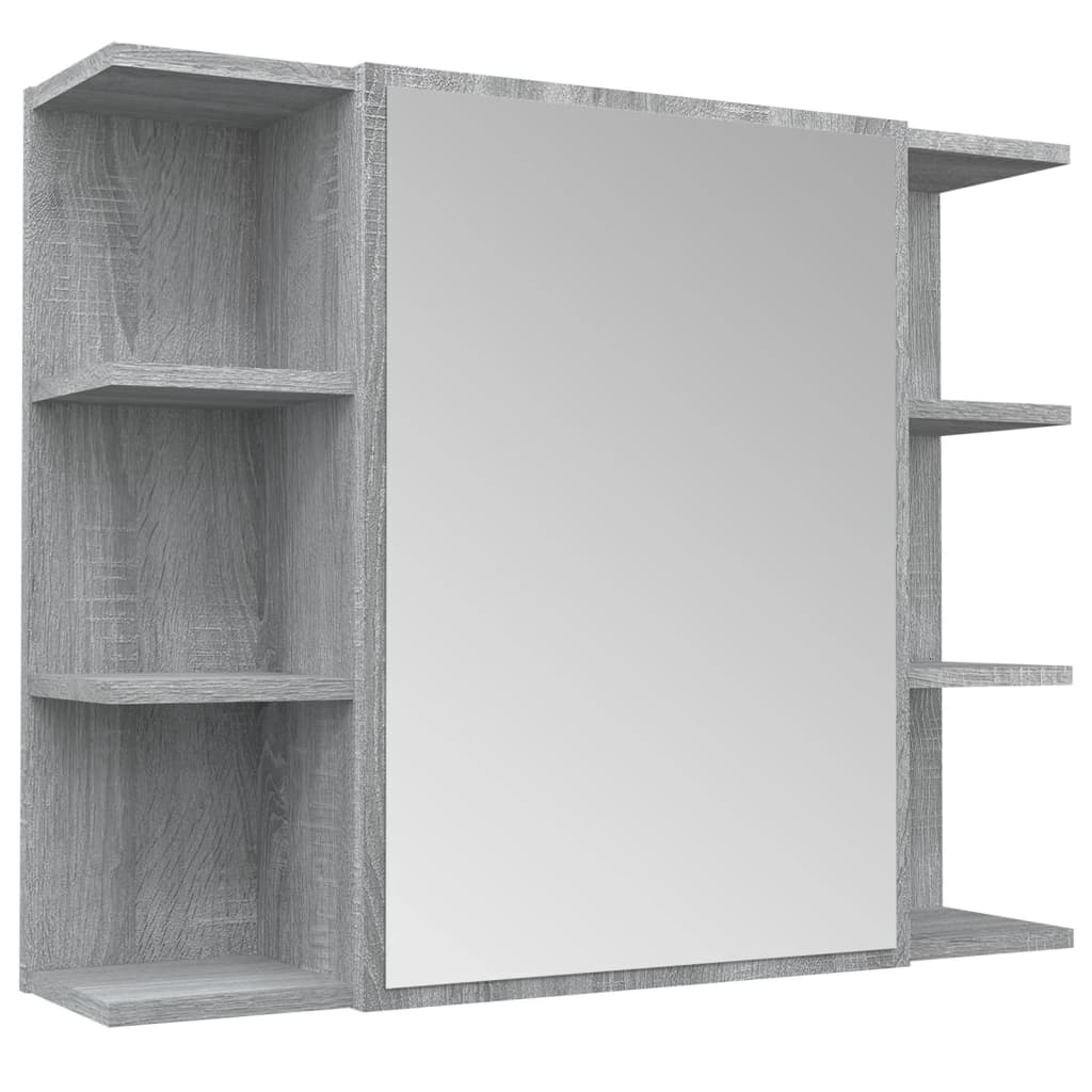 vidaXL Dulap de baie cu oglindă gri sonoma 80x20,5x64 cm lemn compozit vidaXL Dulap de baie cu oglindă gri sonoma 80x20,5x64 cm lemn compozit