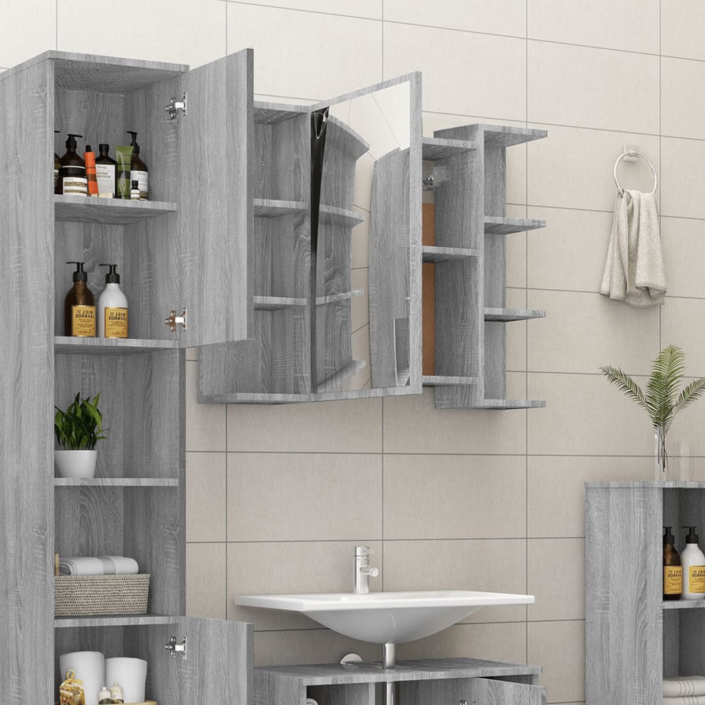 vidaXL Dulap de baie cu oglindă gri sonoma 80x20,5x64 cm lemn compozit vidaXL Dulap de baie cu oglindă gri sonoma 80x20,5x64 cm lemn compozit