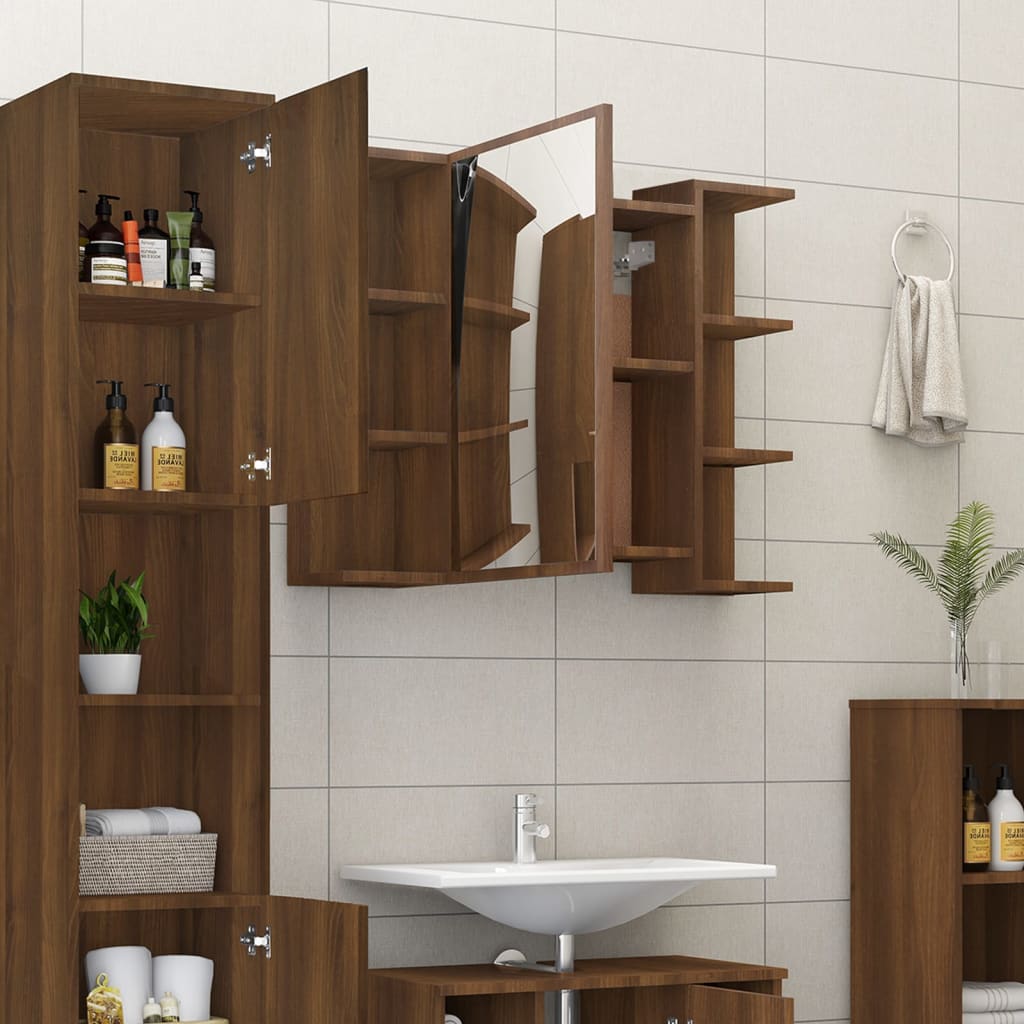 vidaXL Dulap de baie cu oglindă stejar maro 80x20,5x64cm lemn compozit vidaXL Dulap de baie cu oglindă stejar maro 80x20,5x64cm lemn compozit