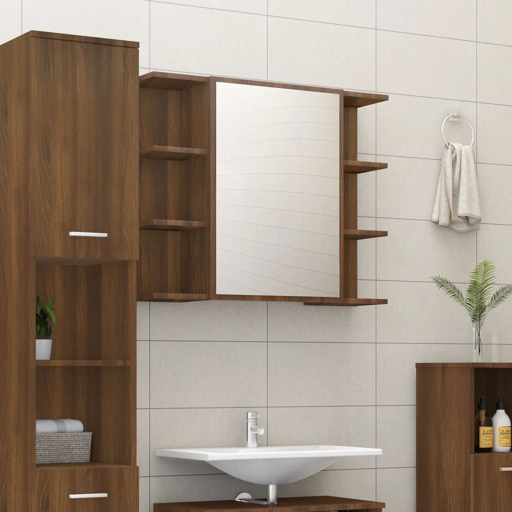 vidaXL Dulap de baie cu oglindă stejar maro 80x20,5x64cm lemn compozit vidaXL Dulap de baie cu oglindă stejar maro 80x20,5x64cm lemn compozit