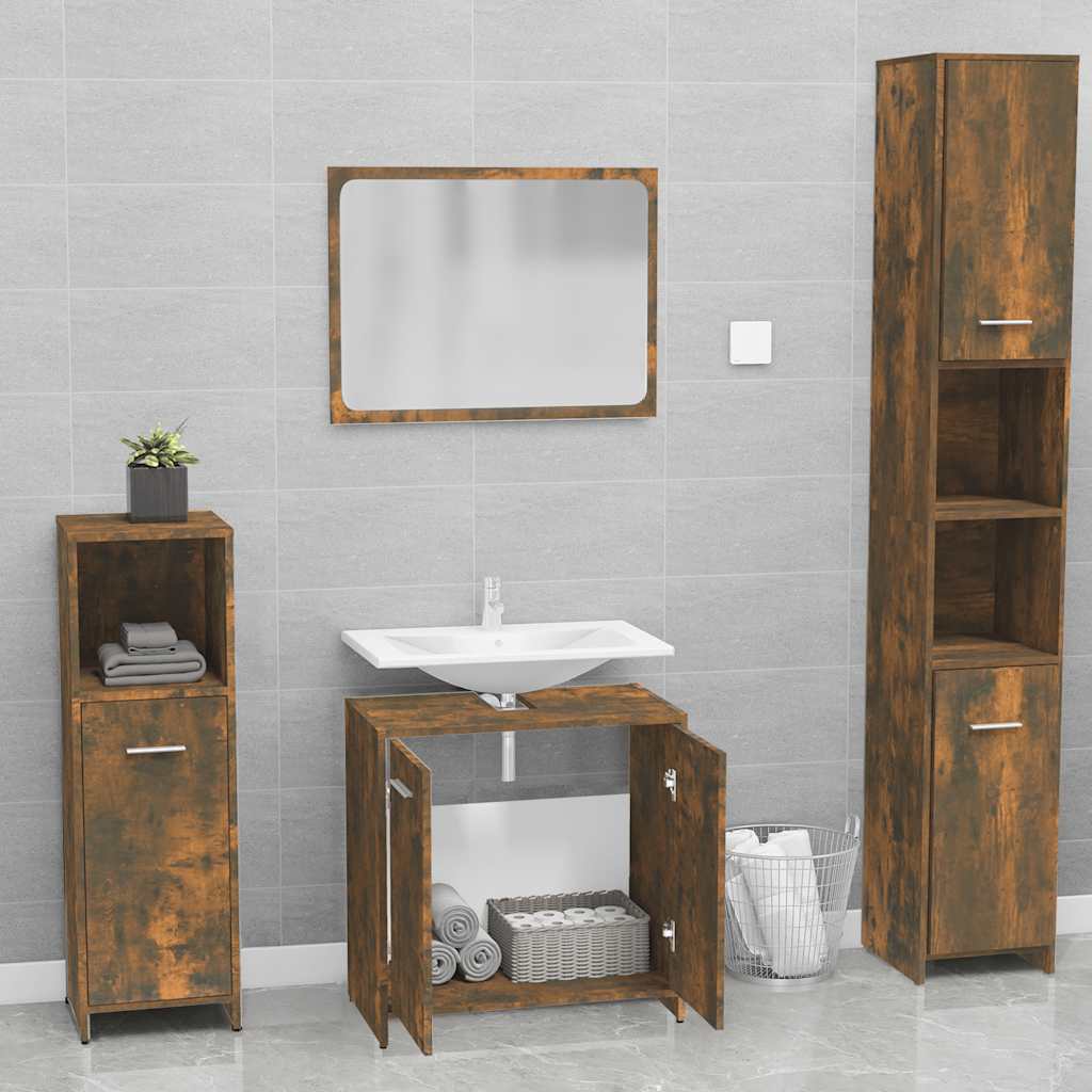 vidaXL Set de mobilier de baie, stejar fumuriu, lemn prelucrat vidaXL Set de mobilier de baie, stejar fumuriu, lemn prelucrat