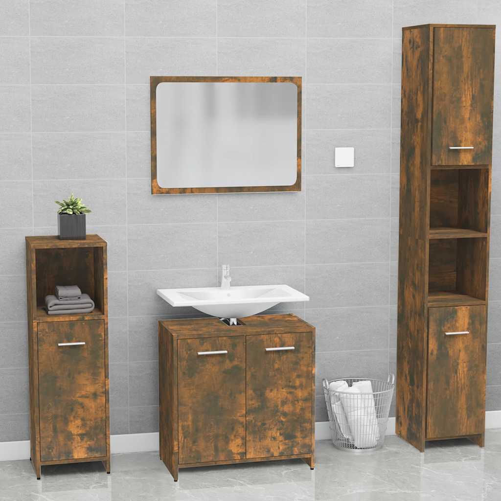 vidaXL Set de mobilier de baie, stejar fumuriu, lemn prelucrat vidaXL Set de mobilier de baie, stejar fumuriu, lemn prelucrat