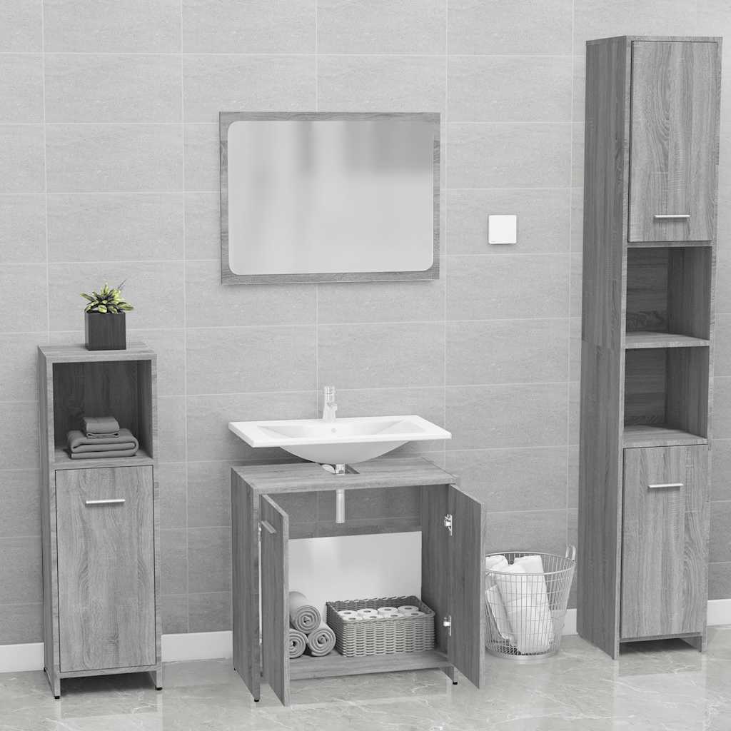 vidaXL Set de mobilier de baie, gri sonoma, lemn prelucrat vidaXL Set de mobilier de baie, gri sonoma, lemn prelucrat