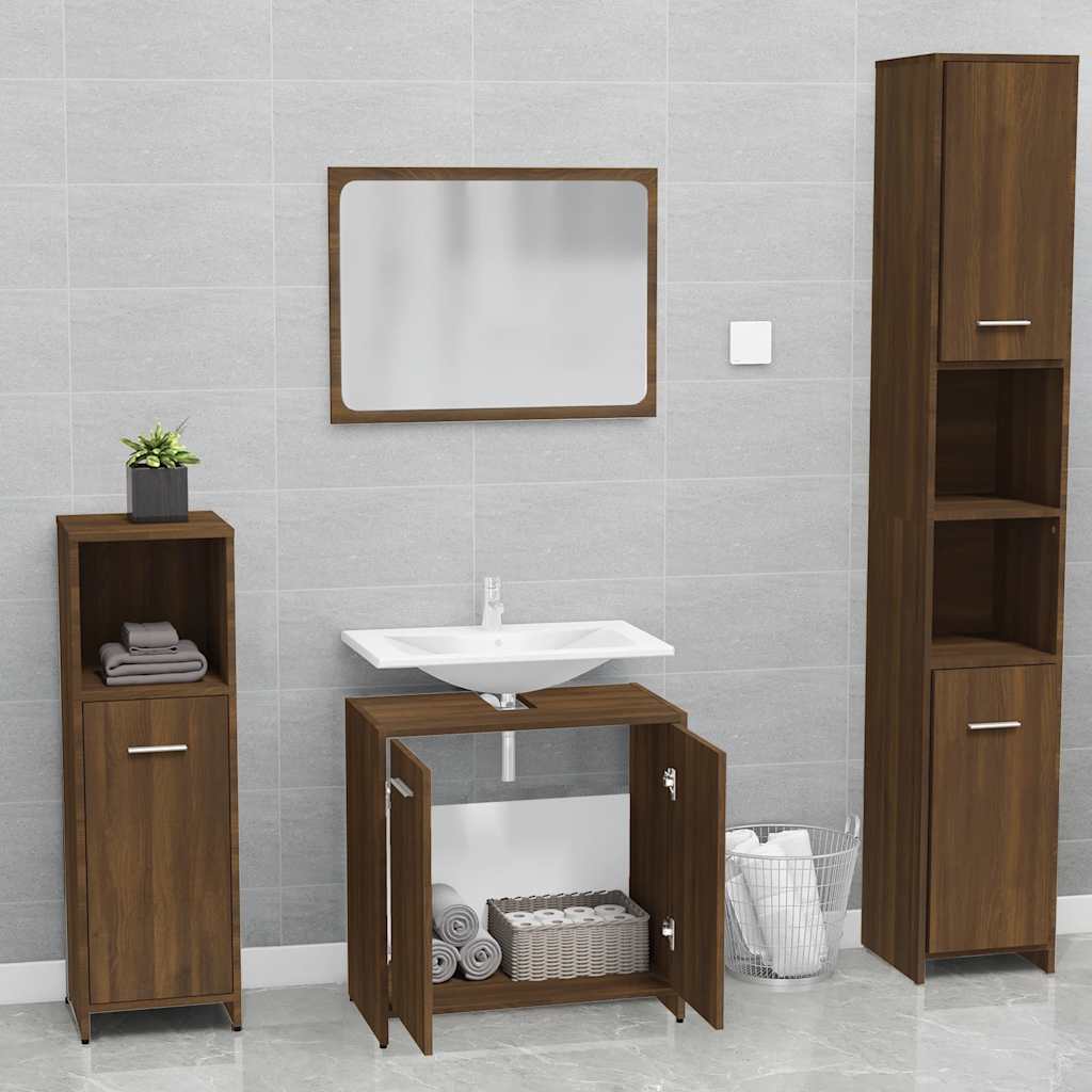 vidaXL Set de mobilier de baie, stejar maro, lemn prelucrat vidaXL Set de mobilier de baie, stejar maro, lemn prelucrat