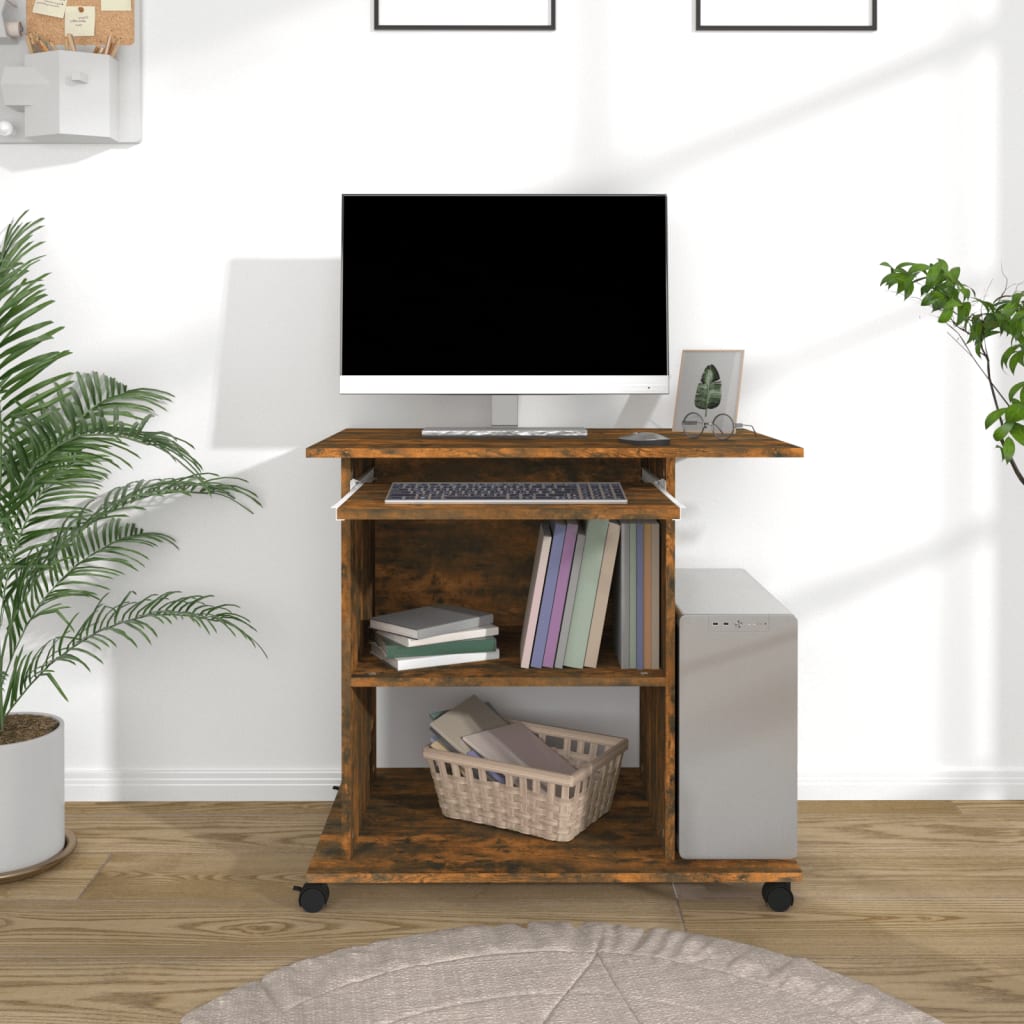 vidaXL Birou, stejar fumuriu, 80x50x75 cm, lemn prelucrat
