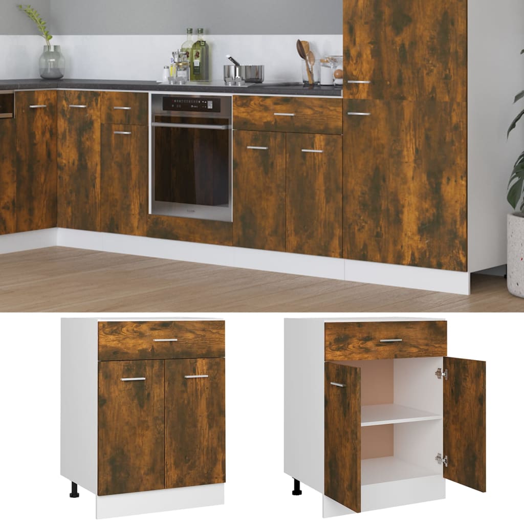 vidaXL Dulap inferior cu sertar “Lyon”, stejar fumuriu, 60x46x81,5 cm