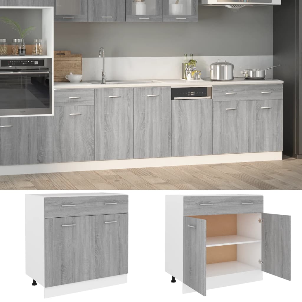 vidaXL Dulap inferior cu sertar “Lyon” gri sonoma 80x46x81,5cm vidaXL Dulap inferior cu sertar “Lyon” gri sonoma 80x46x81,5cm