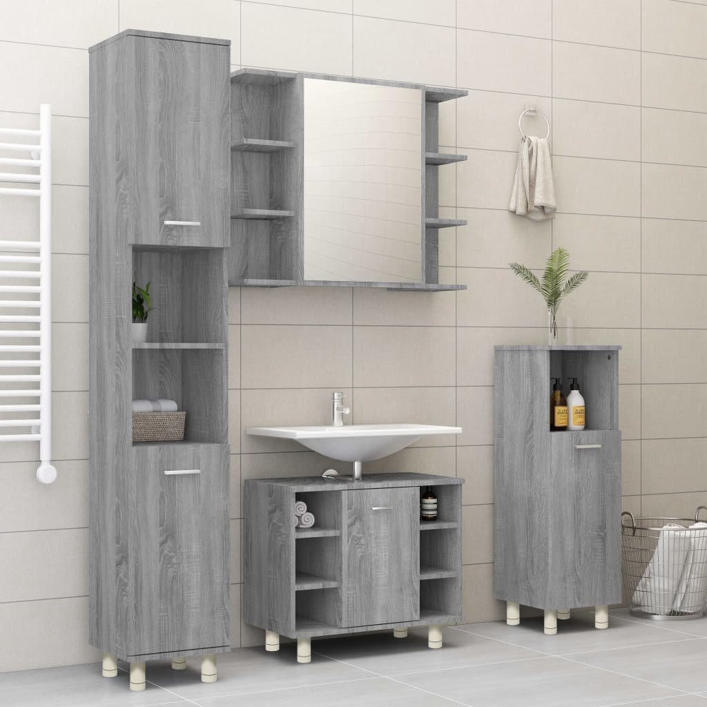 vidaXL Dulap de baie, gri sonoma, 30x30x95 cm, lemn prelucrat