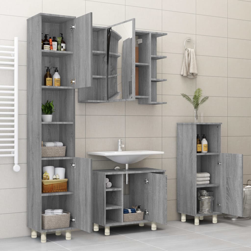 vidaXL Dulap de baie, gri sonoma, 30x30x95 cm, lemn prelucrat