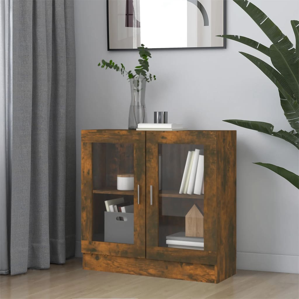 vidaXL Dulap cu vitrină, stejar fumuriu 82,5x30,5x80 cm lemn prelucrat vidaXL Dulap cu vitrină, stejar fumuriu 82,5x30,5x80 cm lemn prelucrat