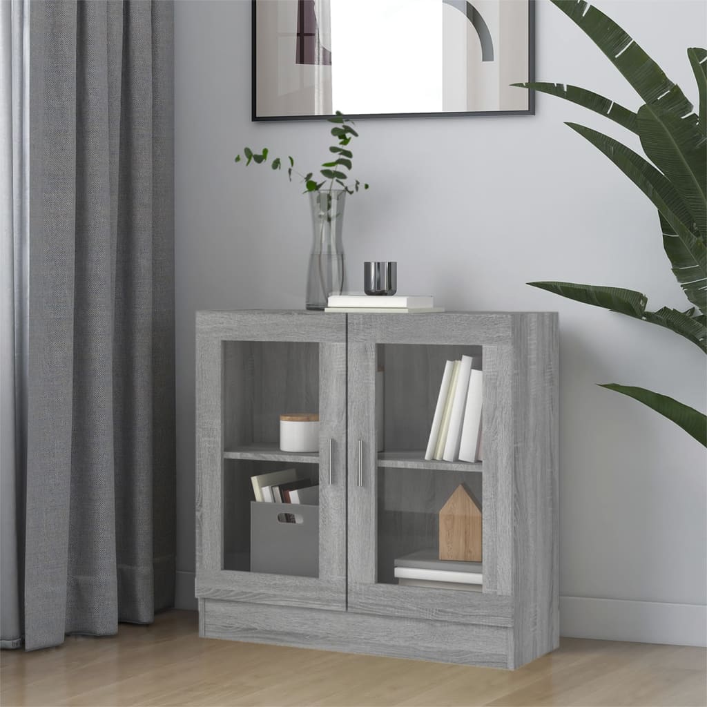 vidaXL Dulap cu vitrină, gri sonoma, 82,5x30,5x80 cm, lemn prelucrat vidaXL Dulap cu vitrină, gri sonoma, 82,5x30,5x80 cm, lemn prelucrat