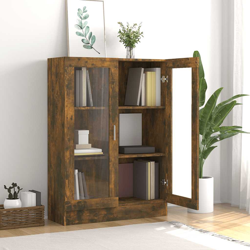 vidaXL Dulap vitrină, stejar fumuriu, 82,5x30,5x115 cm, lemn prelucrat