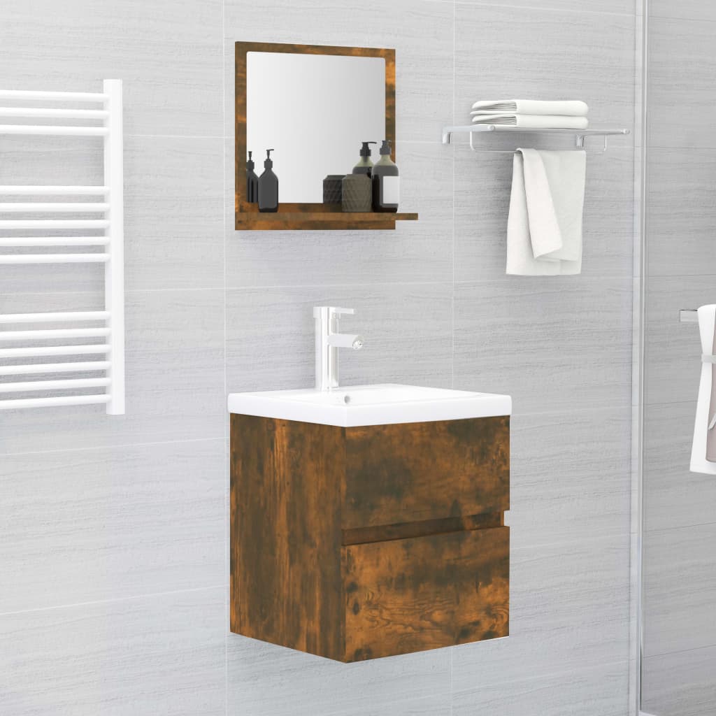 vidaXL Oglindă de baie, stejar fumuriu, 40x10,5x37 cm, lemn prelucrat