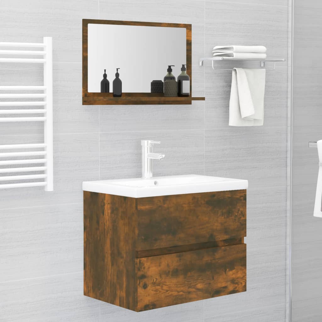 vidaXL Oglindă de baie, stejar fumuriu, 60x10,5x37 cm, lemn prelucrat