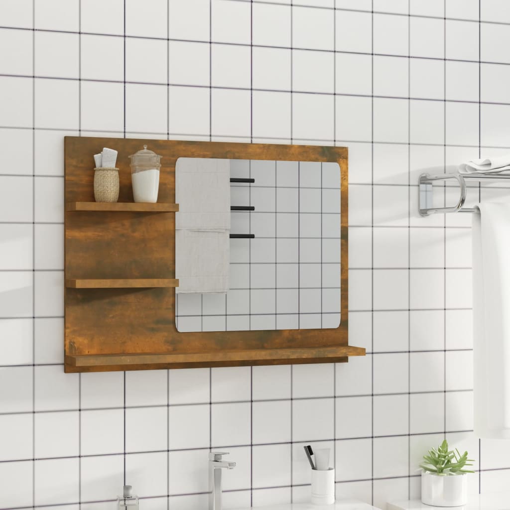 vidaXL Oglindă de baie, stejar fumuriu, 60x10,5x45 cm, lemn prelucrat