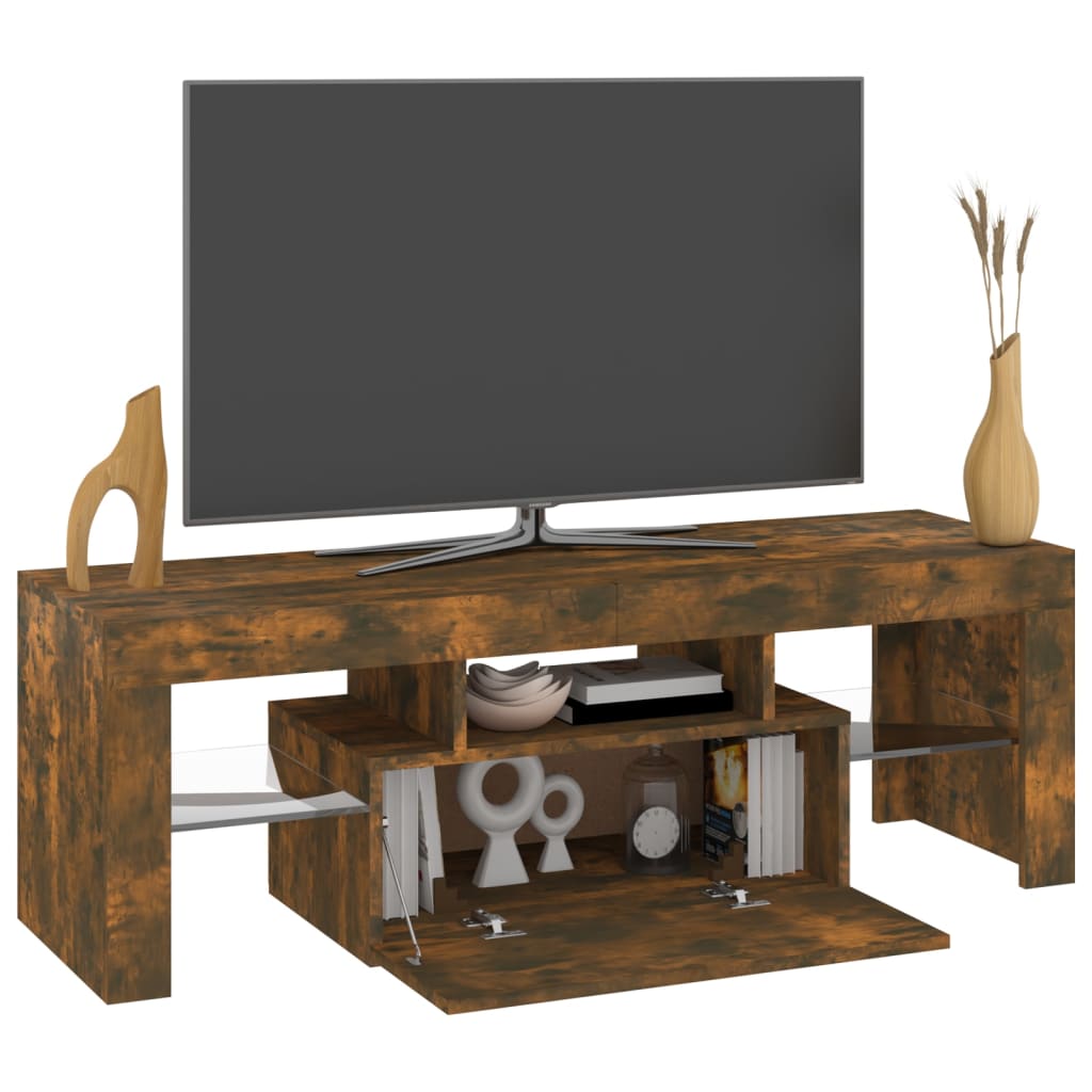 vidaXL Comodă TV cu lumini LED, stejar fumuriu, 120x35x40 cm