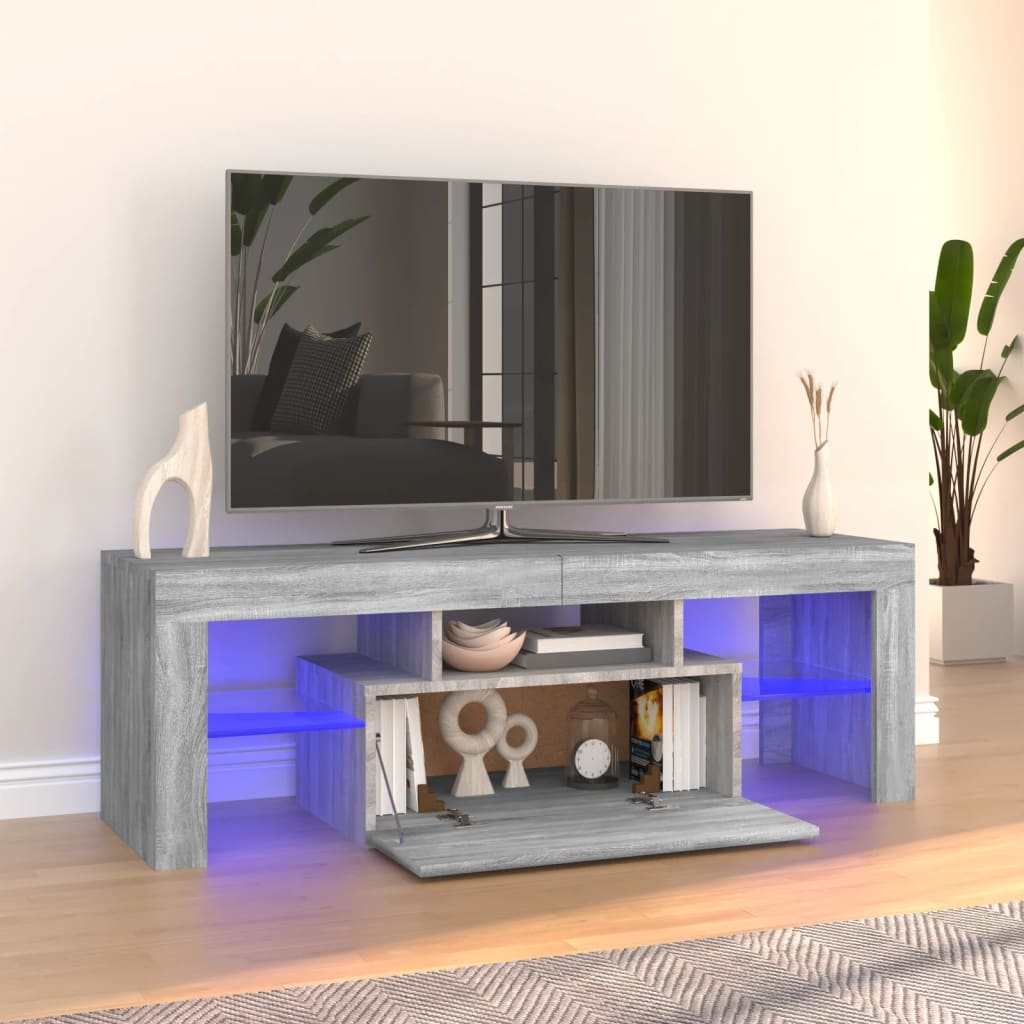 vidaXL Comodă TV cu lumini LED, gri sonoma, 120x35x40 cm vidaXL Comodă TV cu lumini LED, gri sonoma, 120x35x40 cm