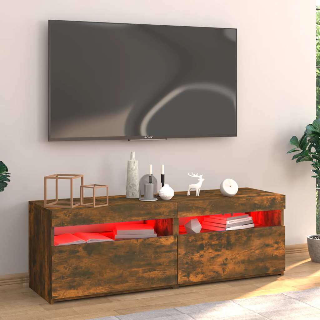 vidaXL Comodă TV cu lumini LED, stejar fumuriu, 120x35x40 cm