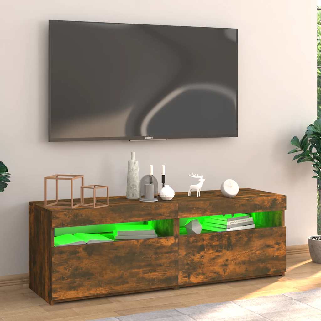 vidaXL Comodă TV cu lumini LED, stejar fumuriu, 120x35x40 cm