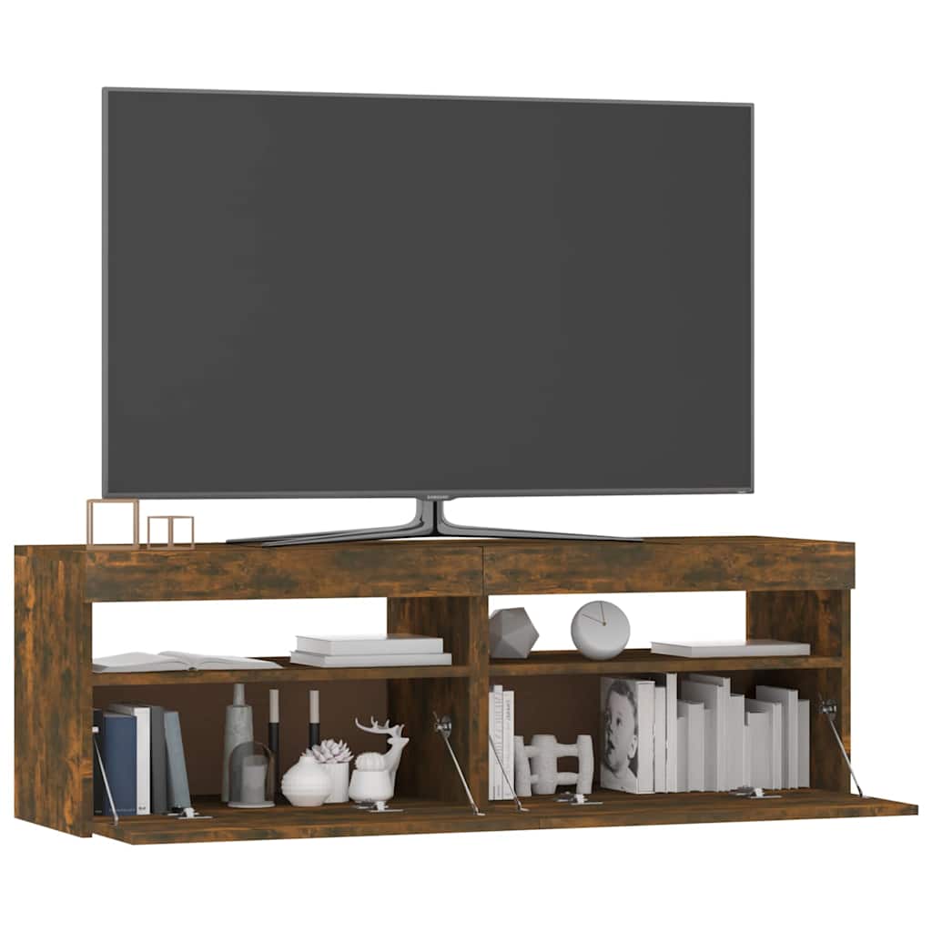 vidaXL Comodă TV cu lumini LED, stejar fumuriu, 120x35x40 cm