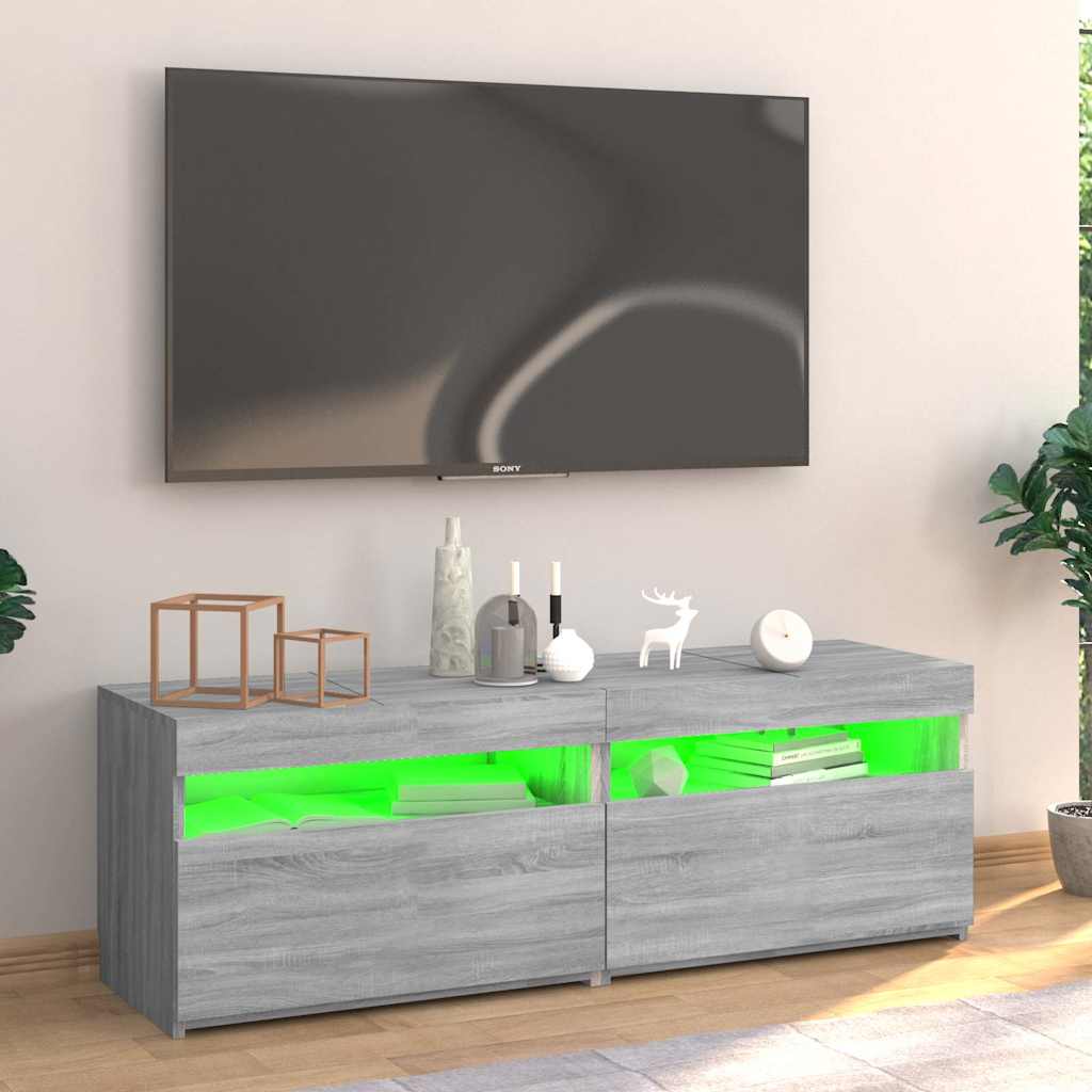 vidaXL Comodă TV cu lumini LED, gri sonoma, 120x35x40 cm vidaXL Comodă TV cu lumini LED, gri sonoma, 120x35x40 cm