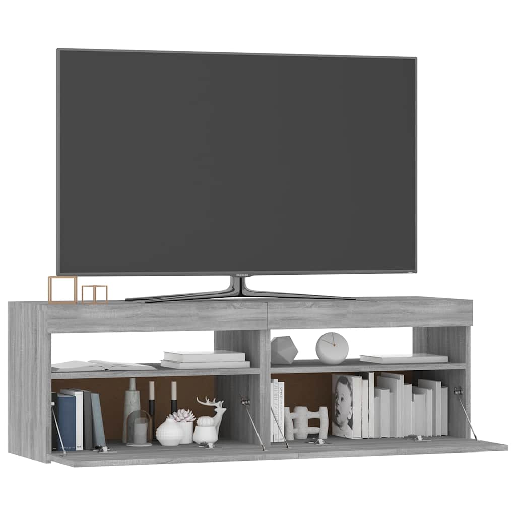 vidaXL Comodă TV cu lumini LED, gri sonoma, 120x35x40 cm vidaXL Comodă TV cu lumini LED, gri sonoma, 120x35x40 cm