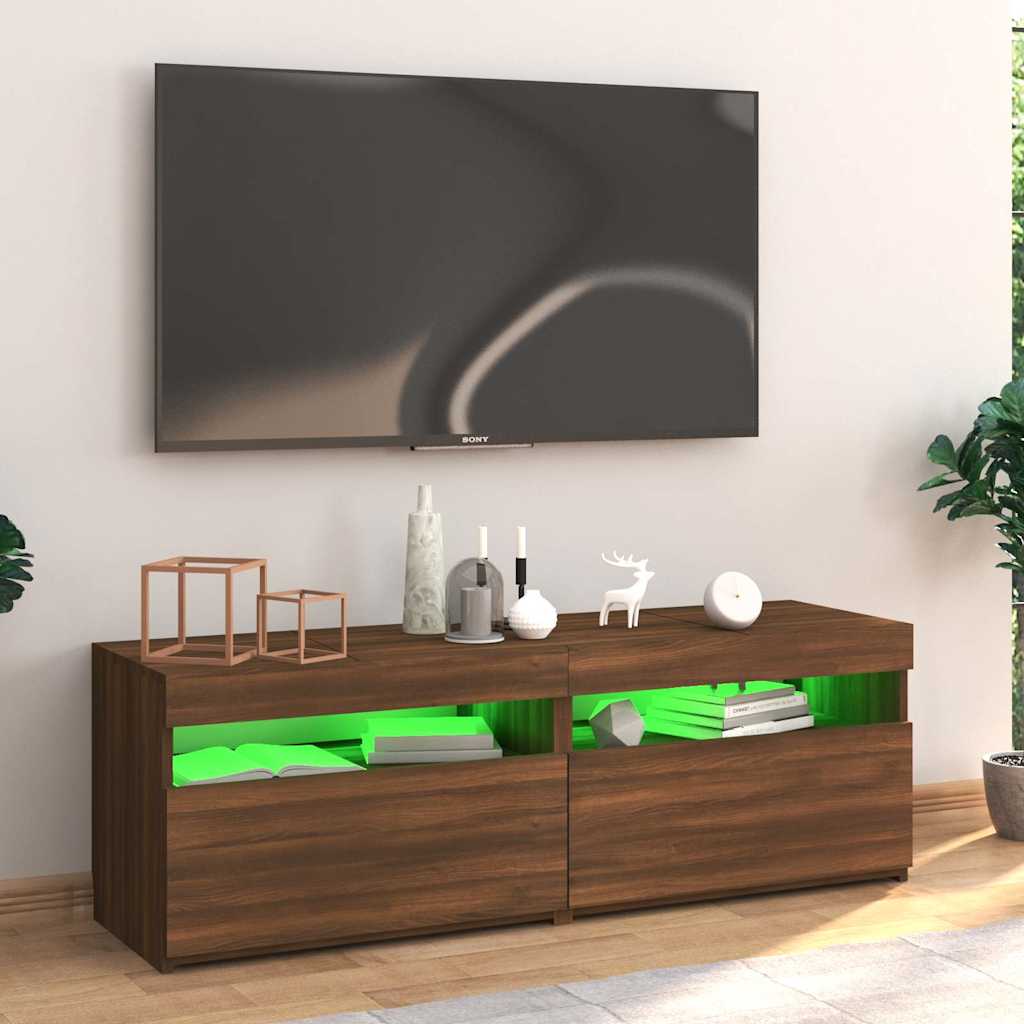 vidaXL Comodă TV cu lumini LED, stejar maro, 120x35x40 cm