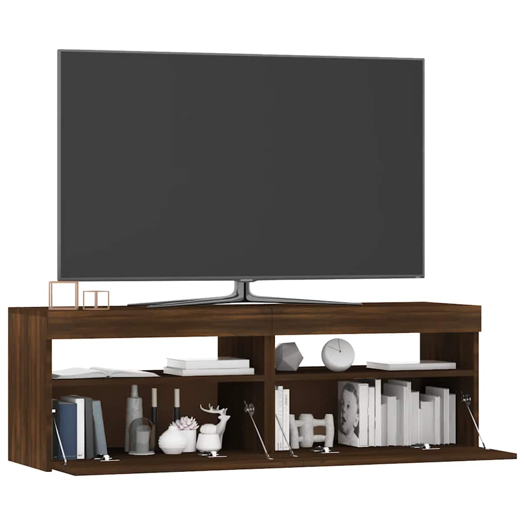 vidaXL Comodă TV cu lumini LED, stejar maro, 120x35x40 cm