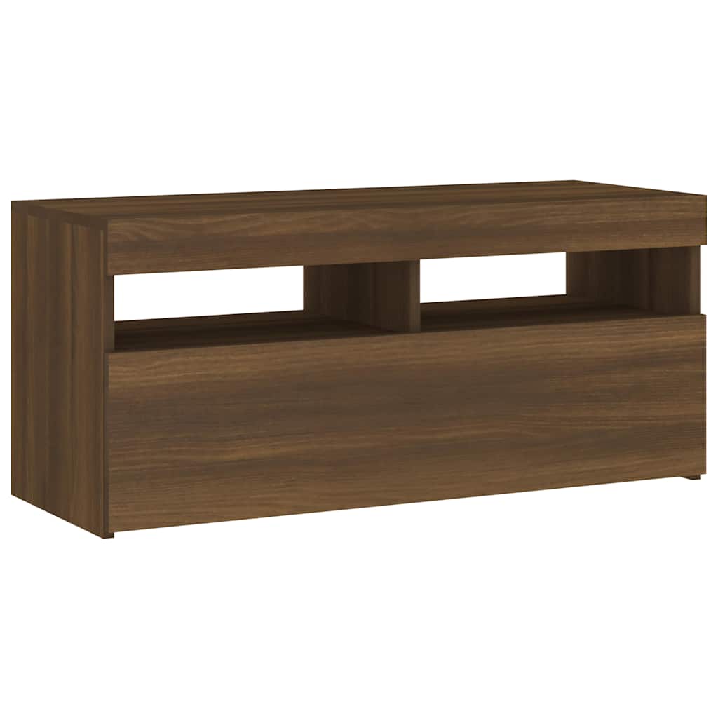 vidaXL Comodă TV cu lumini LED, stejar maro, 90x35x40 cm vidaXL Comodă TV cu lumini LED, stejar maro, 90x35x40 cm