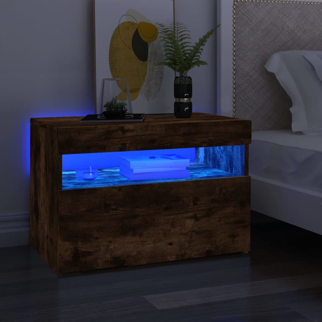 vidaXL Comodă TV cu lumini LED, stejar fumuriu, 60x35x40 cm