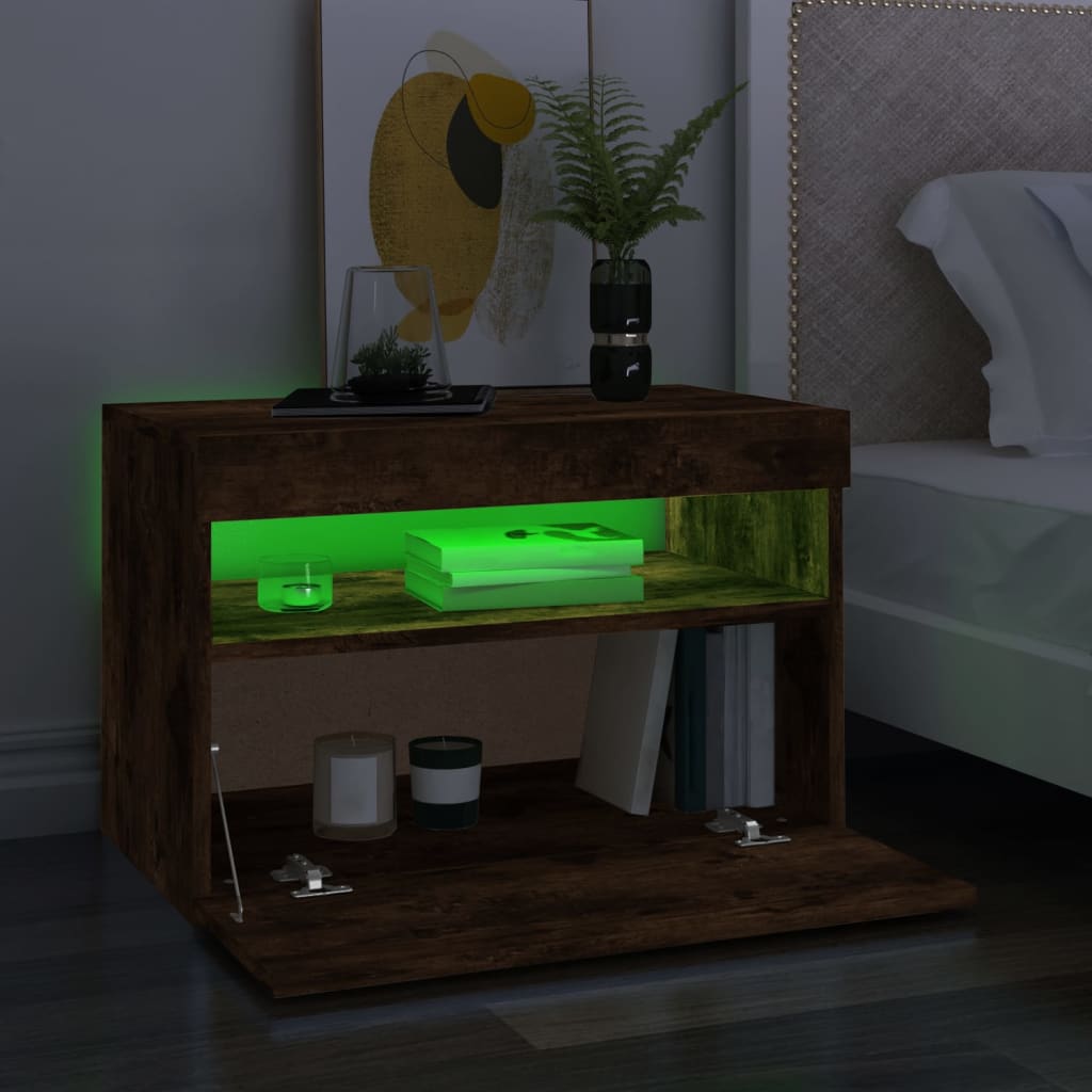 vidaXL Comodă TV cu lumini LED, stejar fumuriu, 60x35x40 cm