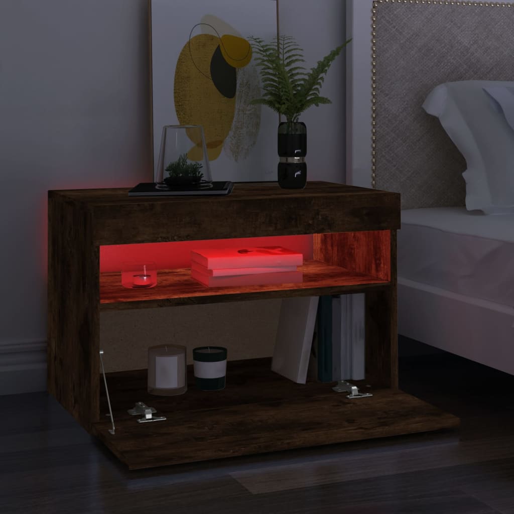 vidaXL Comodă TV cu lumini LED, stejar fumuriu, 60x35x40 cm