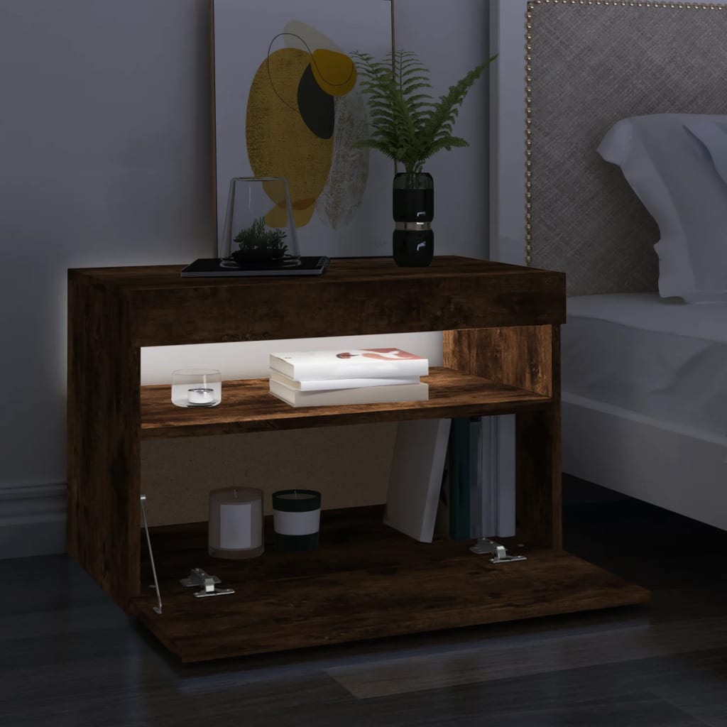 vidaXL Comodă TV cu lumini LED, stejar fumuriu, 60x35x40 cm