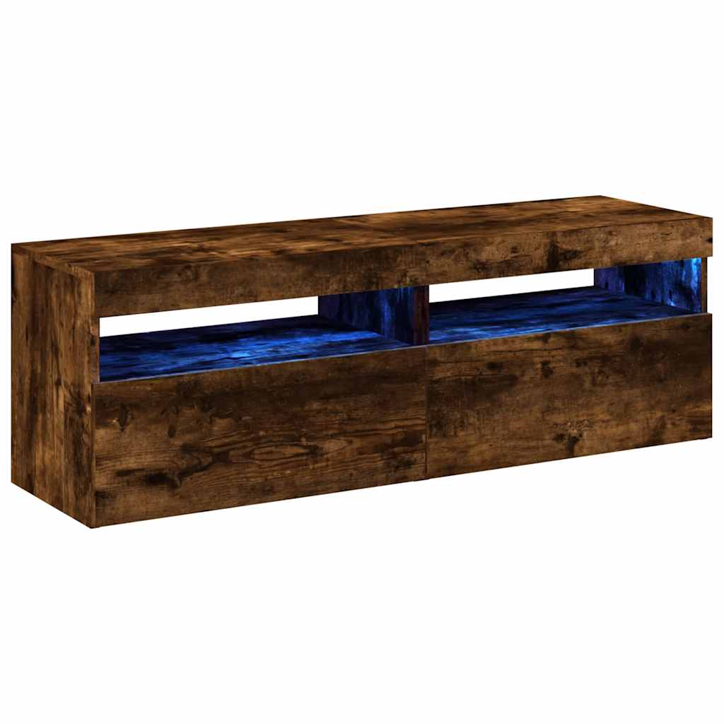vidaXL Comode TV cu lumini LED, 2 buc., stejar fumuriu, 60x35x40 cm