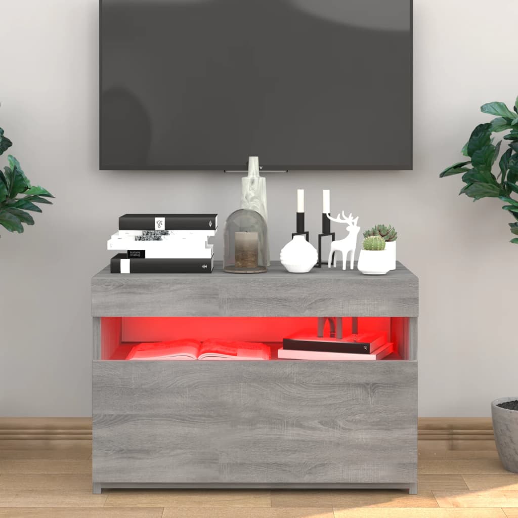 vidaXL Comodă TV cu lumini LED, gri sonoma, 60x35x40 cm vidaXL Comodă TV cu lumini LED, gri sonoma, 60x35x40 cm