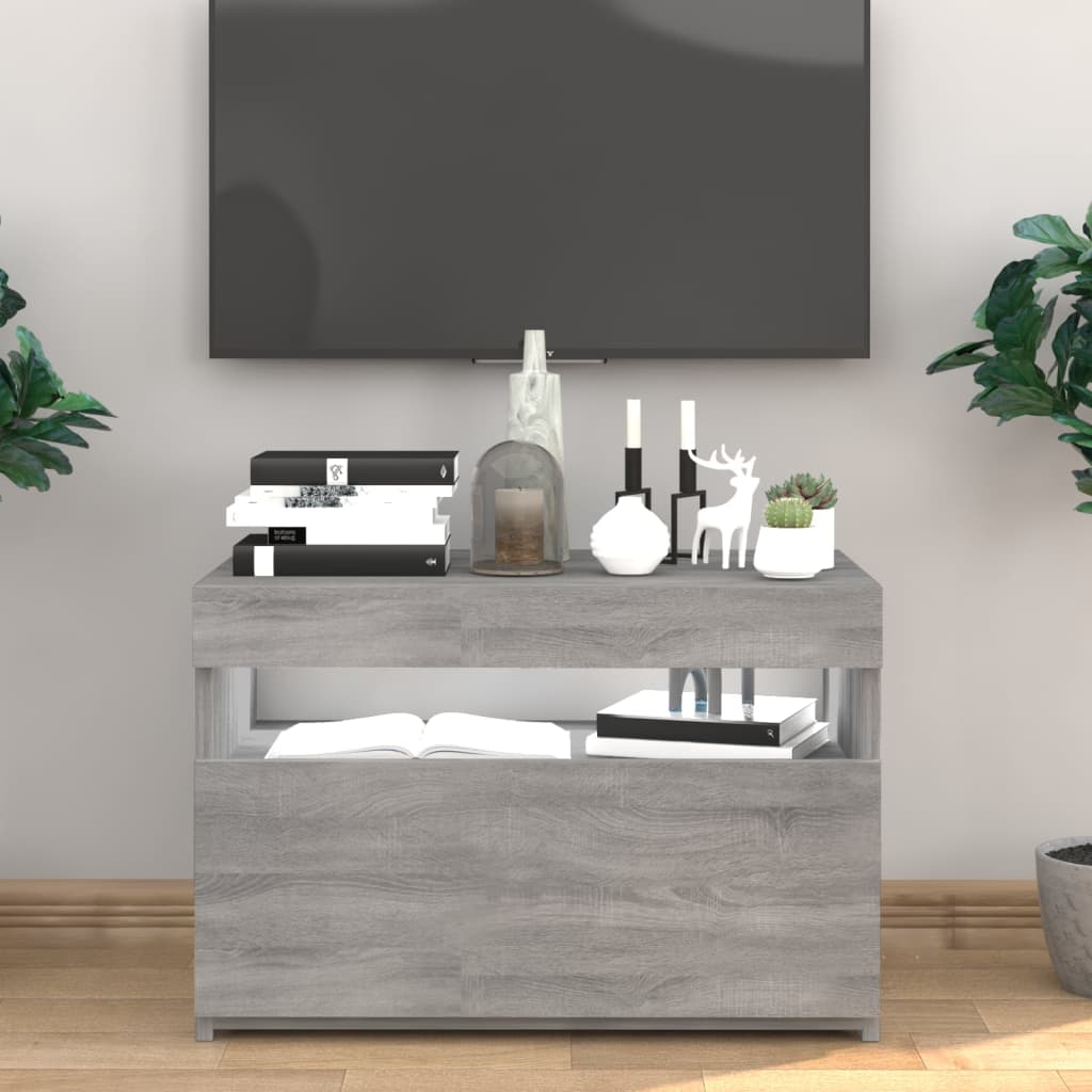 vidaXL Comodă TV cu lumini LED, gri sonoma, 60x35x40 cm vidaXL Comodă TV cu lumini LED, gri sonoma, 60x35x40 cm