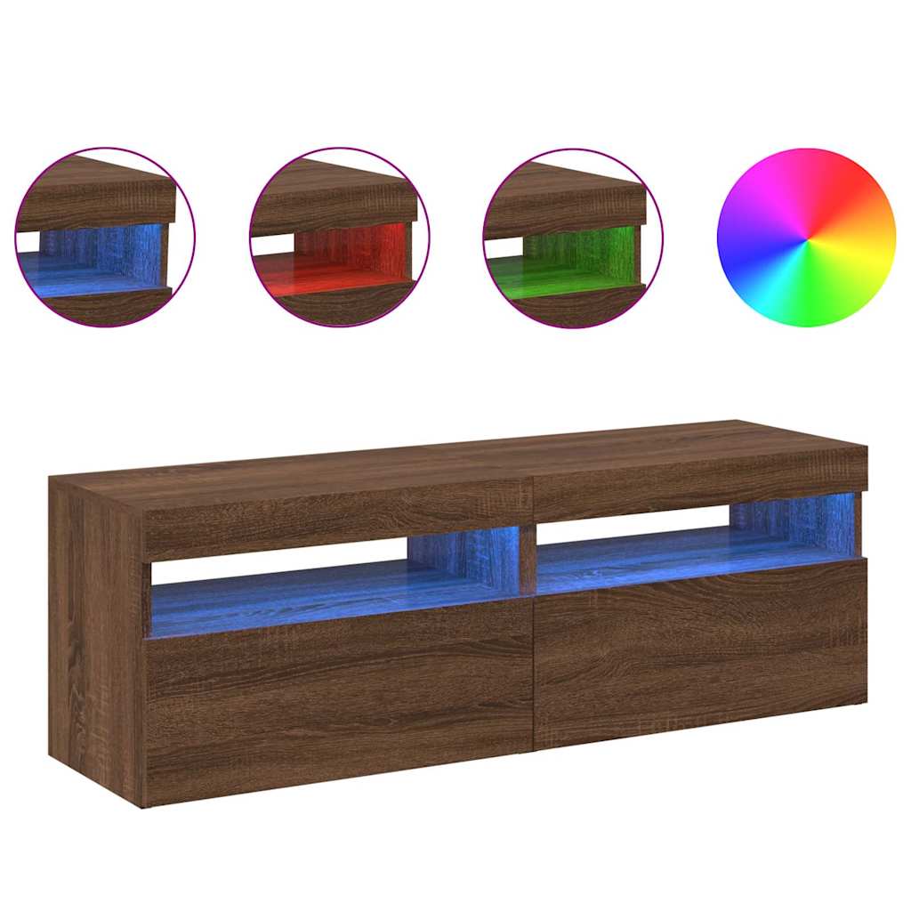vidaXL Comode TV cu lumini LED, 2 buc., stejar maro, 60x35x40 cm