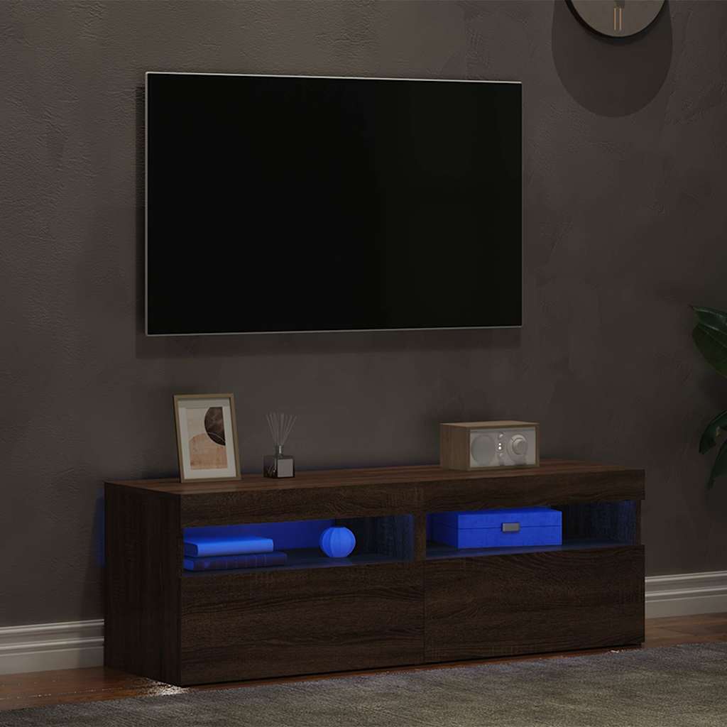 vidaXL Comode TV cu lumini LED, 2 buc., stejar maro, 60x35x40 cm