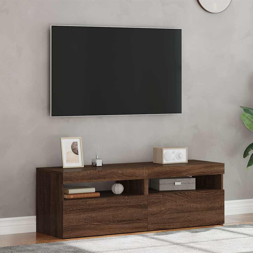 vidaXL Comode TV cu lumini LED, 2 buc., stejar maro, 60x35x40 cm