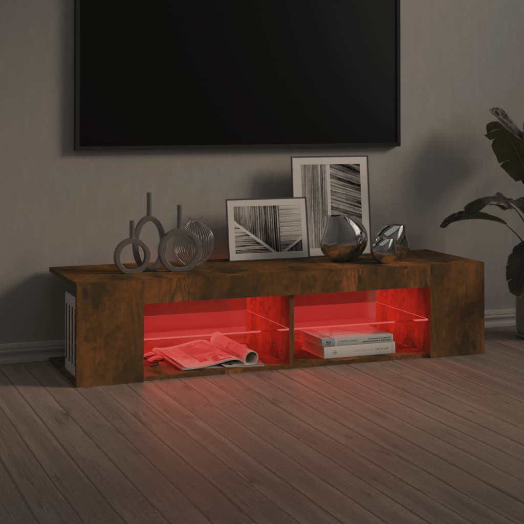 vidaXL Comodă TV cu lumini LED, stejar fumuriu, 135x39x30 cm vidaXL Comodă TV cu lumini LED, stejar fumuriu, 135x39x30 cm