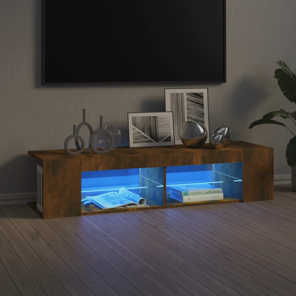 vidaXL Comodă TV cu lumini LED, stejar fumuriu, 135x39x30 cm vidaXL Comodă TV cu lumini LED, stejar fumuriu, 135x39x30 cm