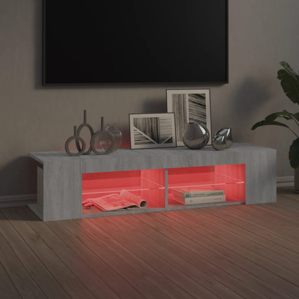 vidaXL Comodă TV cu lumini LED, gri sonoma, 135x39x30 cm vidaXL Comodă TV cu lumini LED, gri sonoma, 135x39x30 cm
