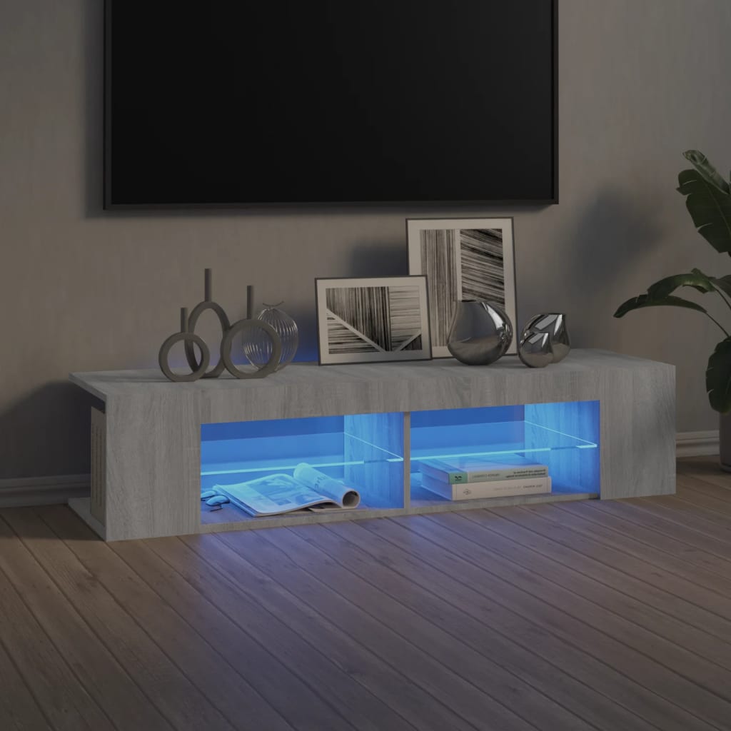 vidaXL Comodă TV cu lumini LED, gri sonoma, 135x39x30 cm vidaXL Comodă TV cu lumini LED, gri sonoma, 135x39x30 cm