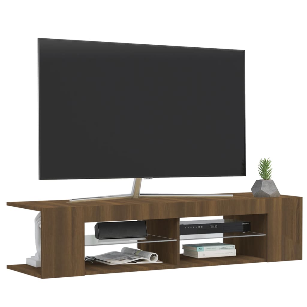 vidaXL Comodă TV cu lumini LED, stejar maro, 135x39x30 cm