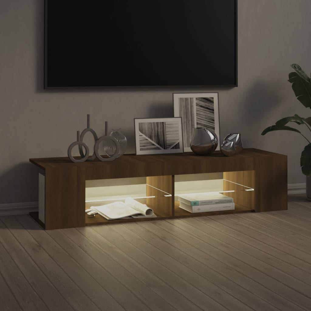 vidaXL Comodă TV cu lumini LED, stejar maro, 135x39x30 cm
